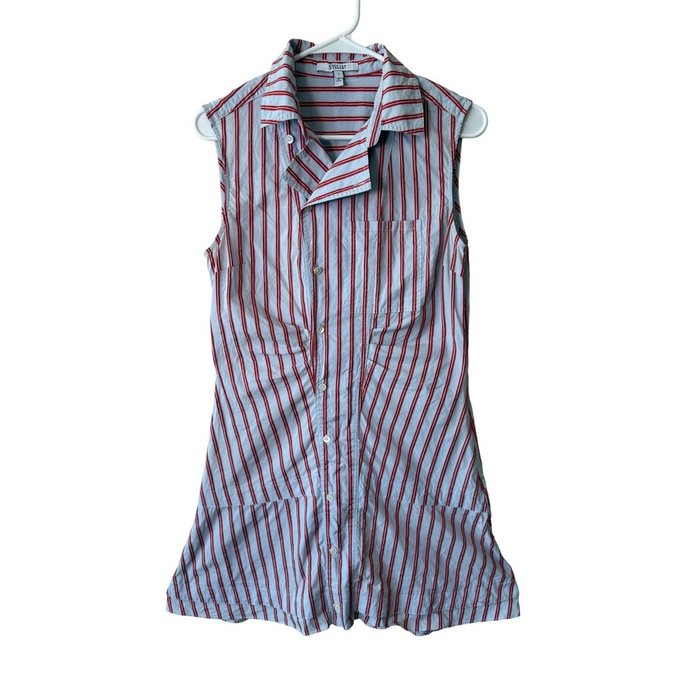 Derek Lam 10 Crosby Sz 6 Striped Sleeveless Shirt Dress Tunic Cotton Blue Preppy